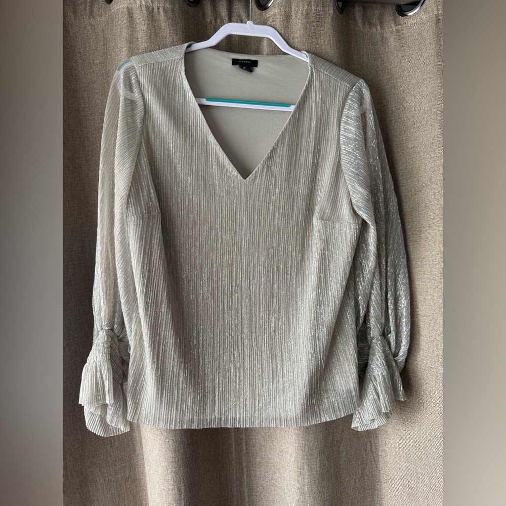 Halogen Metallic Silver V-Neck Blouse
